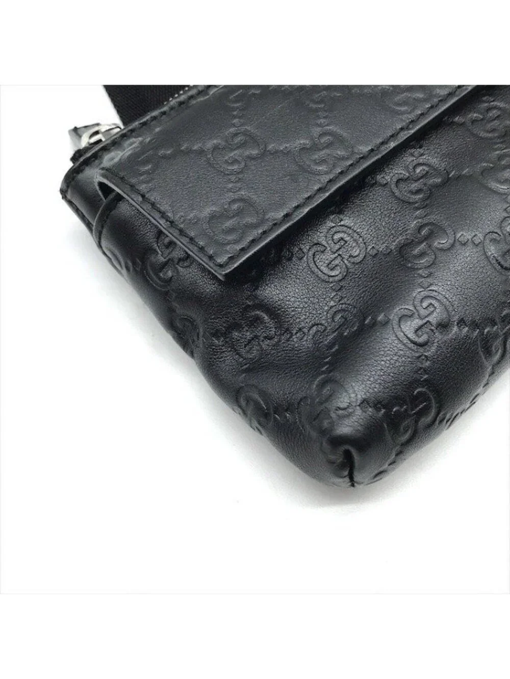 Gucci Guccissima Leather Logo Embossed Belt Bag Black Blunt Gentleman